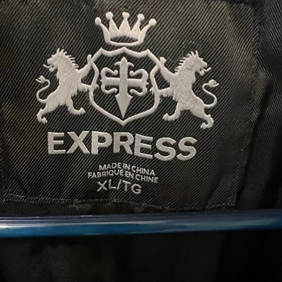 Express Men's Gray Wool Flannel Zip Up Bomber Jacket Coat Size XL EUC Winter - Picture 3 of 7